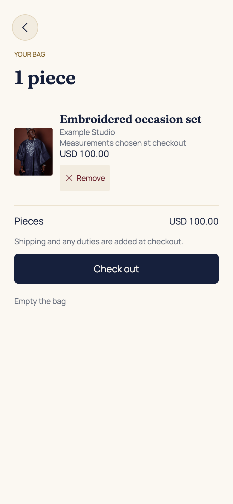 Build and review your bag in the AFH app, using example data