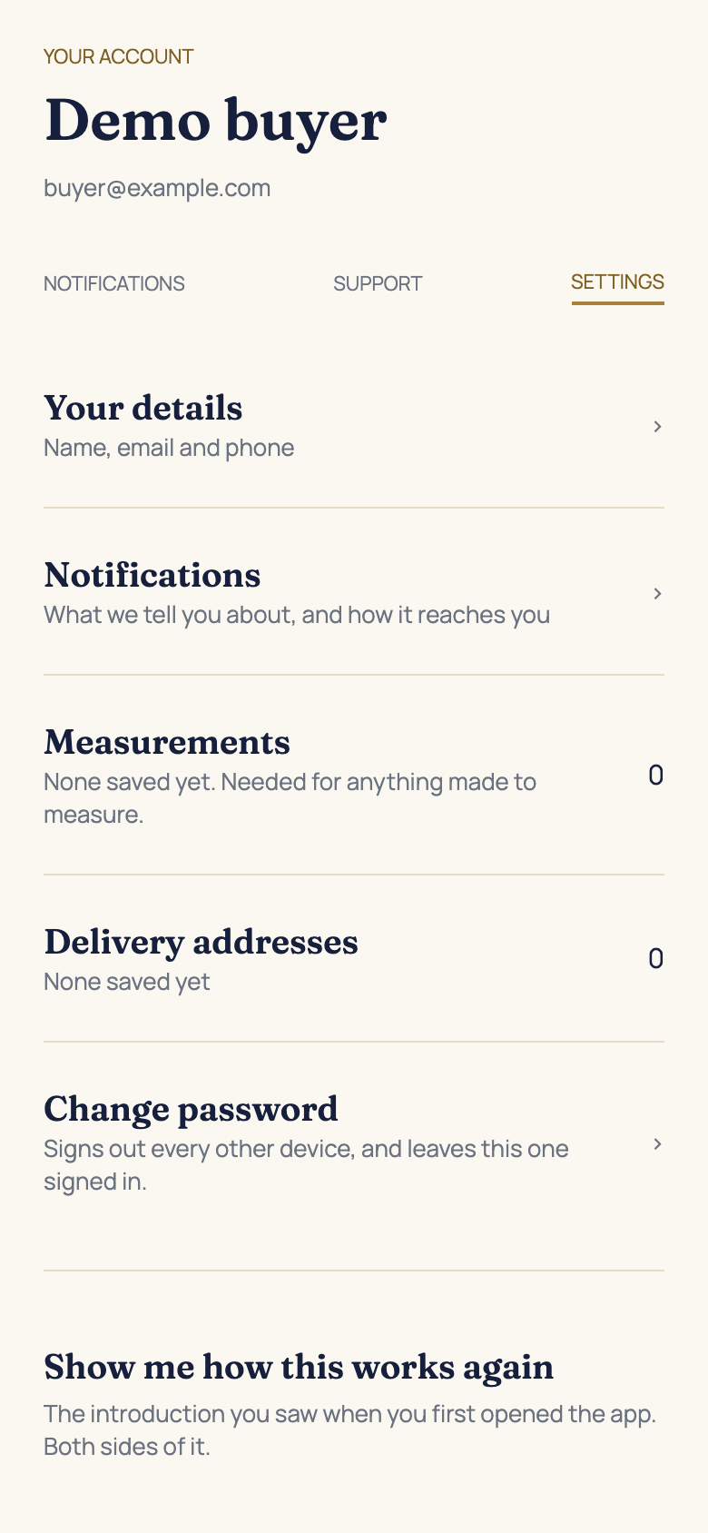 Find your way around in the AFH app, using example data