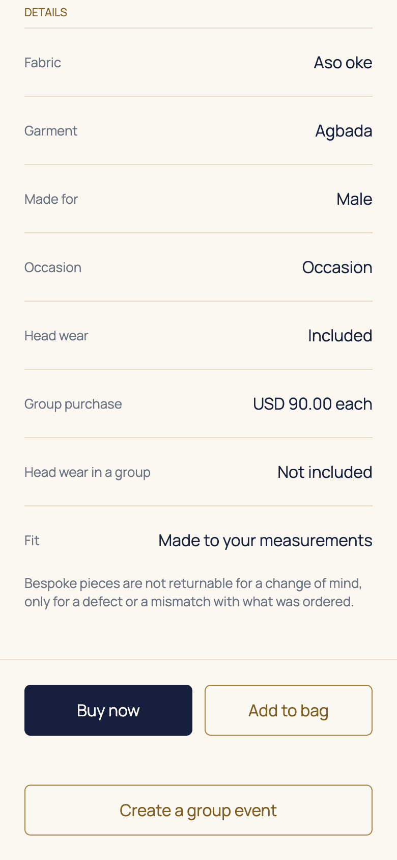Review a listing before ordering in the AFH app, using example data