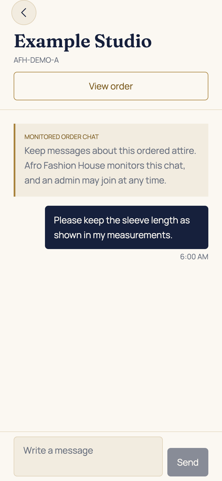 Ask questions and record changes in the AFH app, using example data