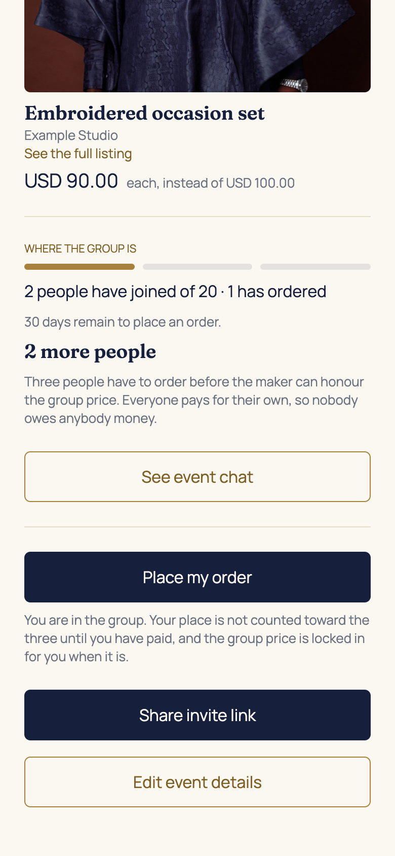 Use event chat and manage the event in the AFH app, using example data