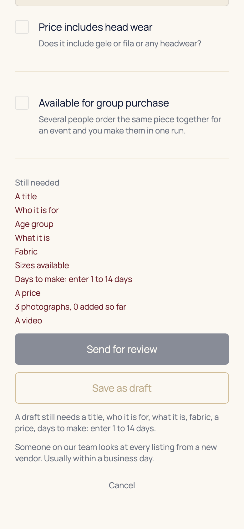 Save a draft or send for review in the AFH app, using example data