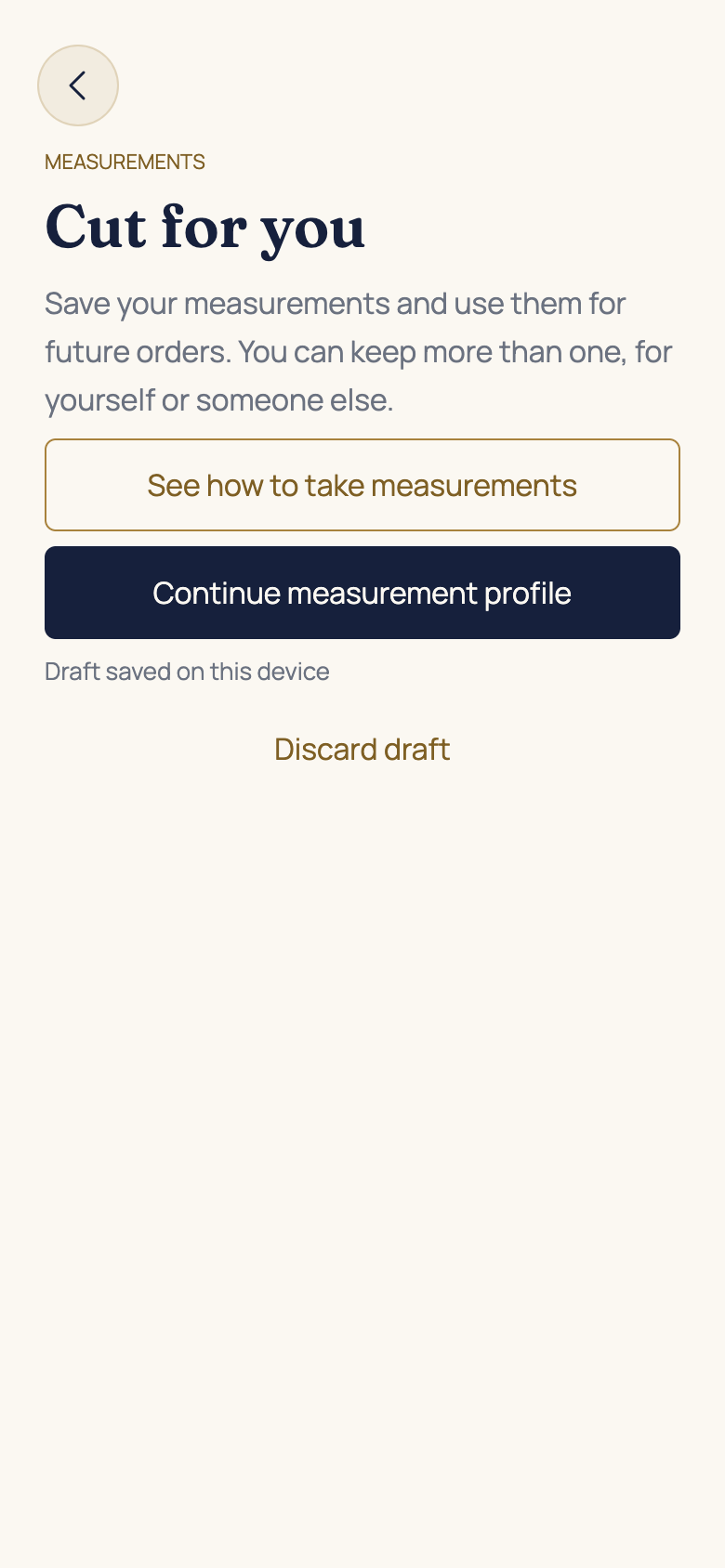 Continue an unfinished profile in the AFH app, using example data