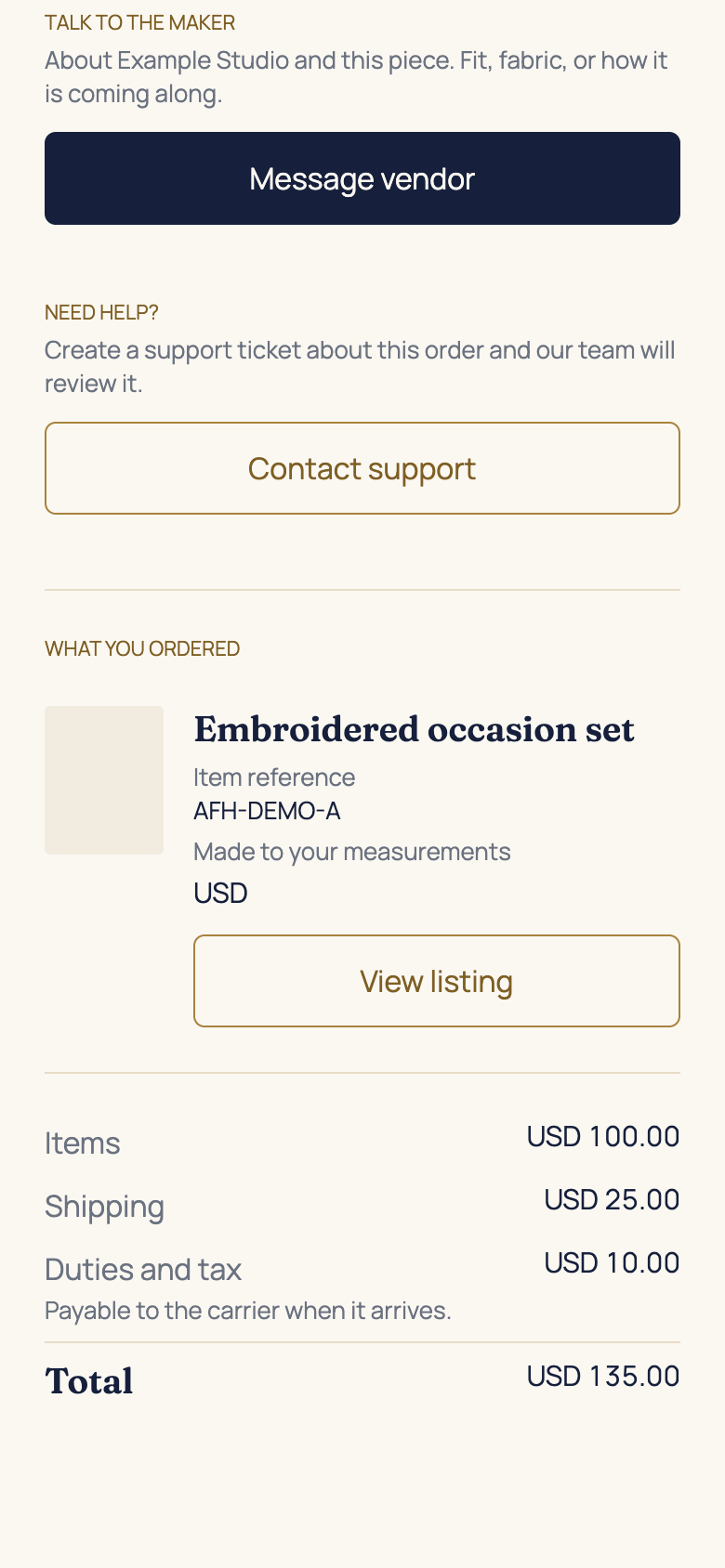 Pay and verify the result in the AFH app, using example data