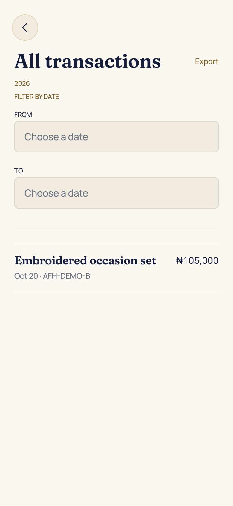 Reconcile payouts and keep records in the AFH app, using example data