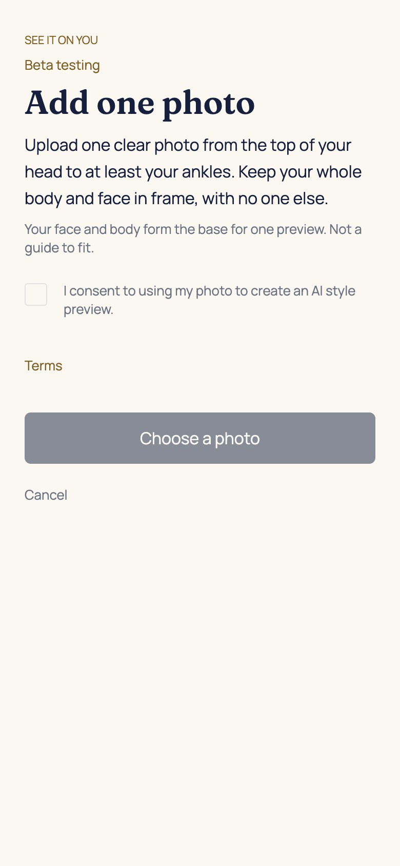 Give consent and choose your photo in the AFH app, using example data