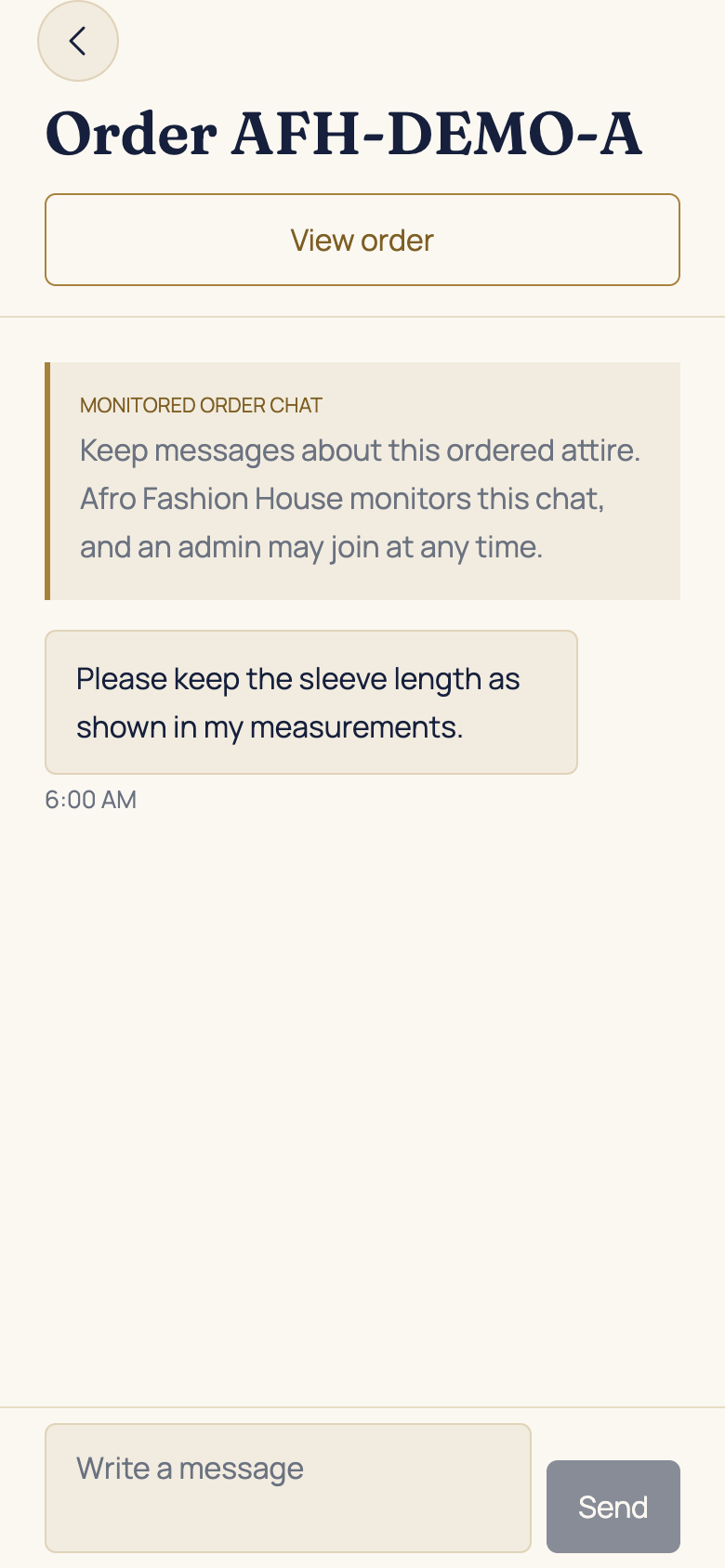 Clarify details with the buyer in the AFH app, using example data